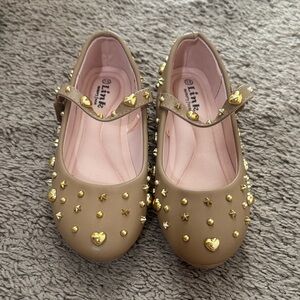 Tan Mary Jane Shoes with Gold Studs for Girls